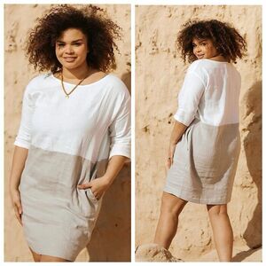 Vikolino Colorblock Midi Dress Sz S European Washed Linen Oversized Lagenlook